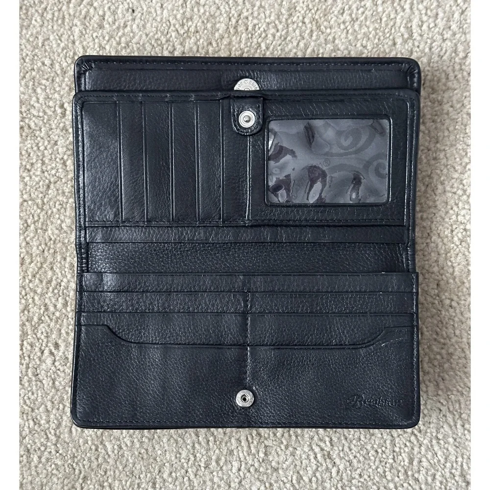 Brighton Patent Leather WALLET Crossbody Convertible‎ Clutch BLACK Croc Tri Fold